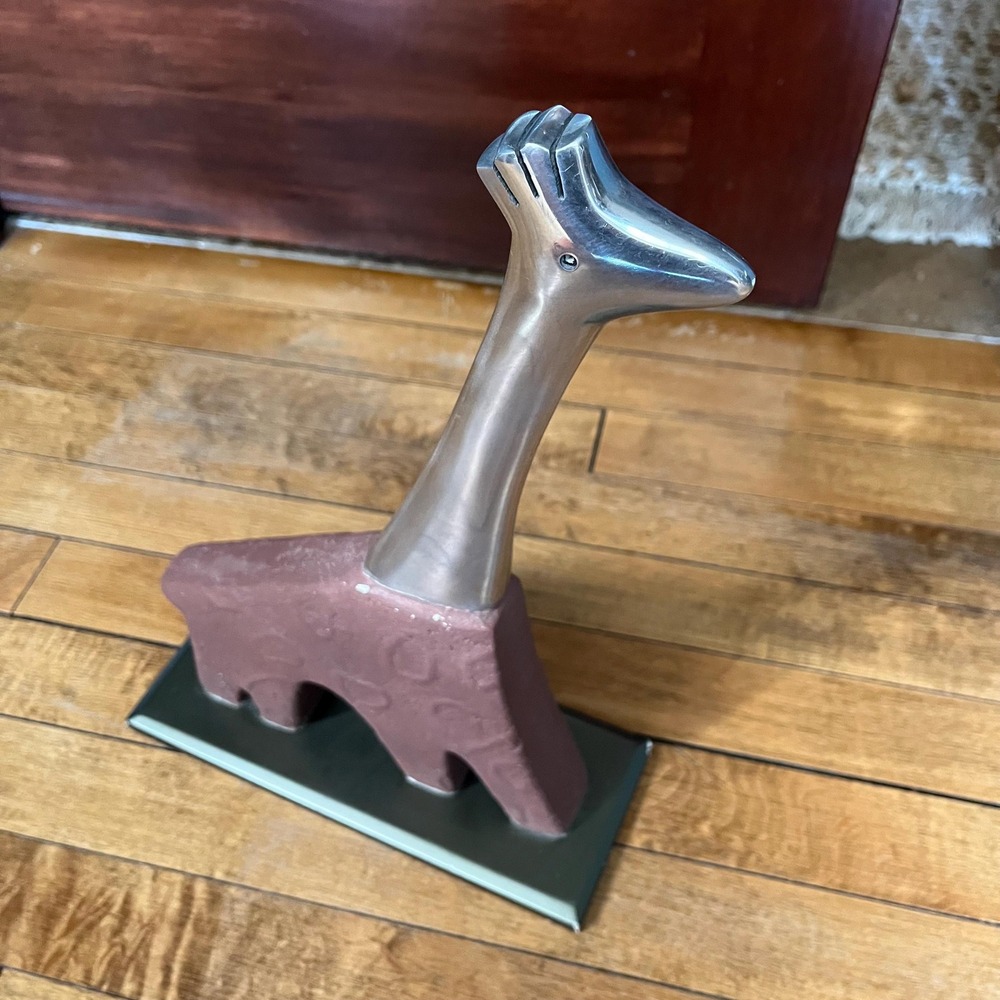 Giraffe Art Sculpture Doorstop- Textured Terracotta & Aluminum; Modrn Stmt Piece - Picture 4 of 6